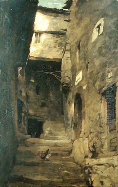 Street in Olevano Oil Painting by Carl Schuch