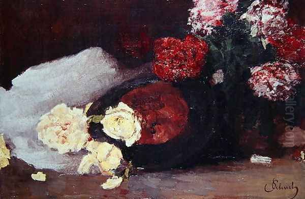 Still Life with Tea Roses, c.1885 Oil Painting by Carl Schuch