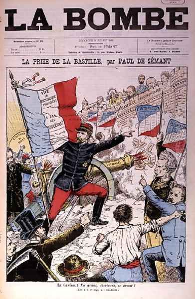 Cover of La Bombe depicting General Boulanger 1837-91 taking the Bastille, caricature on the French Elections of 1889, 14th July 1889 Oil Painting by Paul de Semant