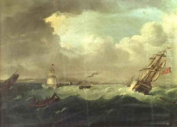 Shipping Off The Pigeon House, Port of Dublin With The Viceroys Yacht The Dorset Oil Painting by William II Sadler