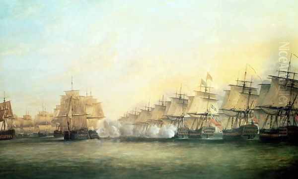 The fourth action off Trincomalee between the English under Admiral Sir Edward Hughes c.1720-94 and the French under M. de Suffren, 1782 Oil Painting by Dominic Serres