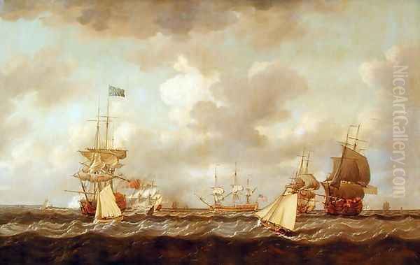 English Ships Coming to Anchor in a Fresh Breeze Oil Painting by Dominic Serres