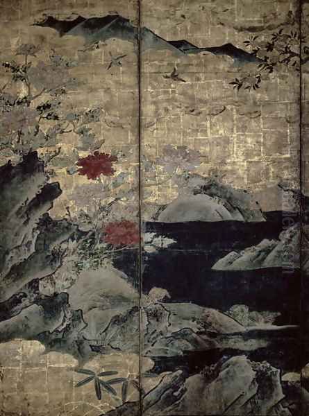 Birds and Flowers of the Four Seasons 3 Oil Painting by Kano Soshu