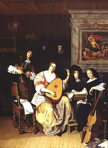 Interior with a group of musicians Oil Painting by F. Sant-Acker