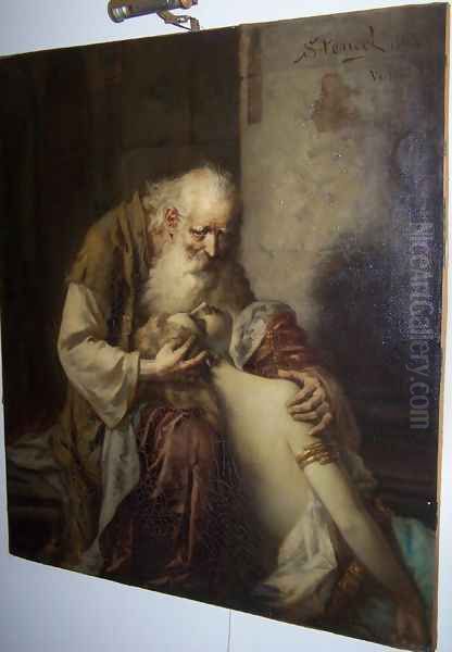 King Lear and Cordelia Oil Painting by Maurycy Sztencel