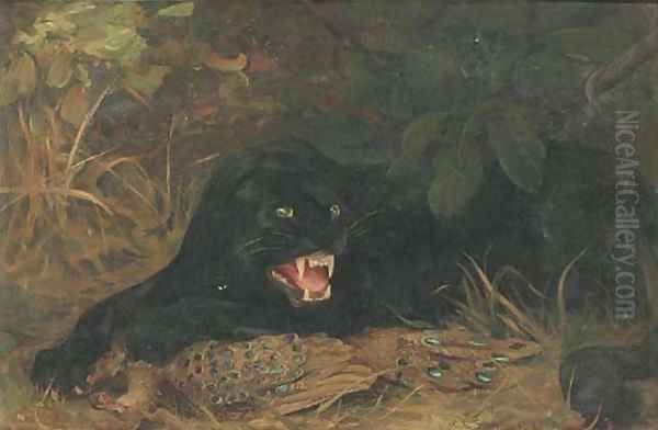 A panther guarding his kill Oil Painting by Cuthbert Edmund Swan