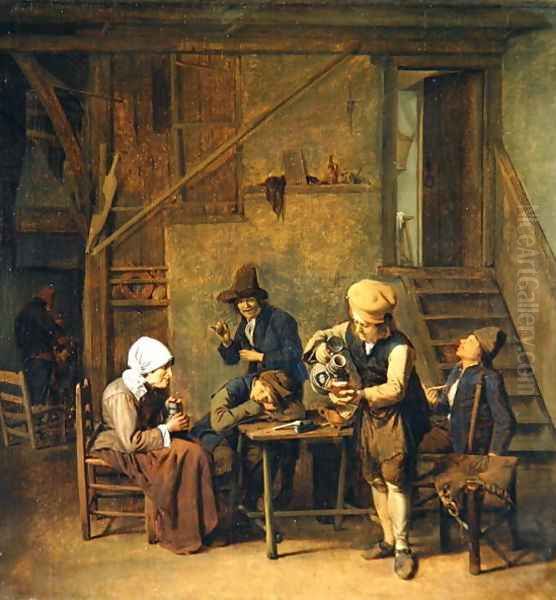 Peasants in an interior Oil Painting by Cornelis Schaeck