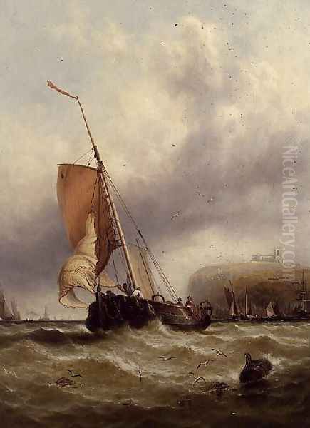 Fishing Boat in Rough Sea Oil Painting by George Stainton