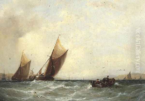 Fishing Boats off a Dutch Coast Oil Painting by George Stainton