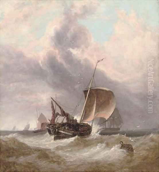 French fishing boats off Calais Oil Painting by George Stainton