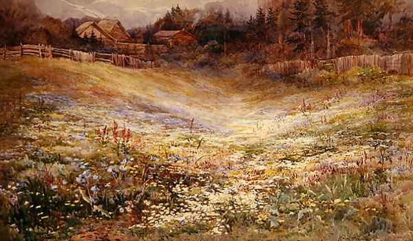 A Meadow in the Alps Oil Painting by Mary Stevens