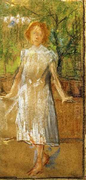 Girl in a White Dress Oil Painting by Giovanni Sottocornola