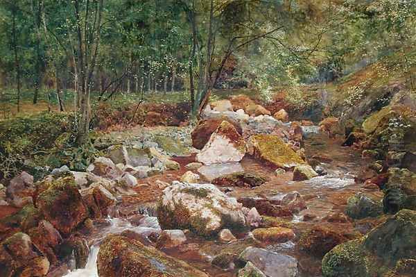 A Rocky Stream Overhung with Trees Oil Painting by John G. Sowerby