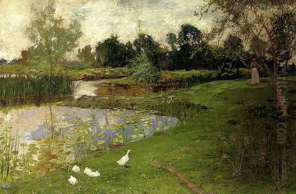 By The Pond Oil Painting by John G. Sowerby