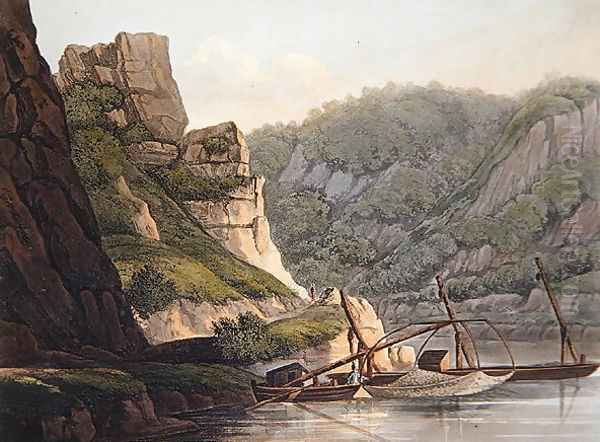 Salmon Fishery at Lurley, engraved by T. Sutherland, from A Picturesque Tour along the Rhine, from Mentz to Cologne, published by R. Ackermann, London, 1820 Oil Painting by Christian Georg II Schutz or Schuz