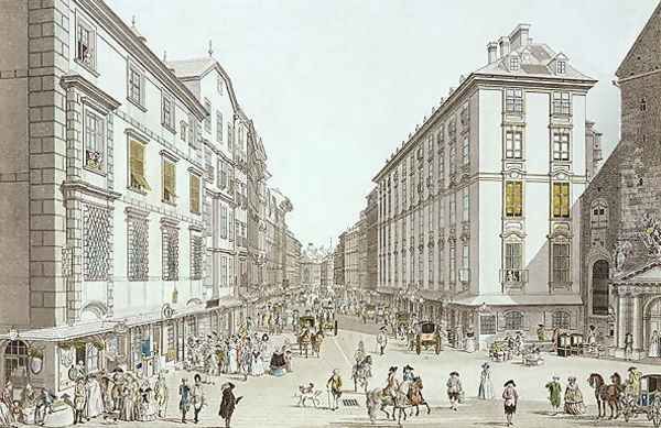 View of Kohlmarkt, 1786 Oil Painting by Christian Georg II Schutz or Schuz