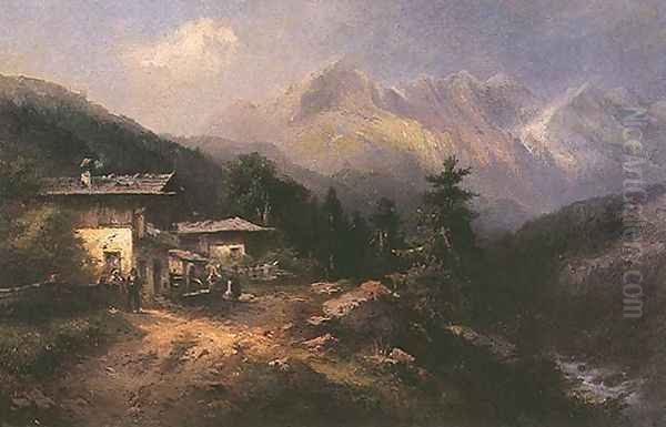 Alpine Landscape Oil Painting by Johann Sperl