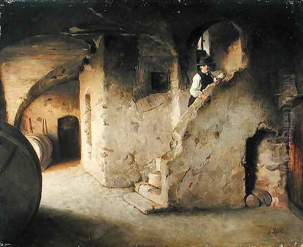 A Wine Cellar, c.1872 Oil Painting by Johann Sperl