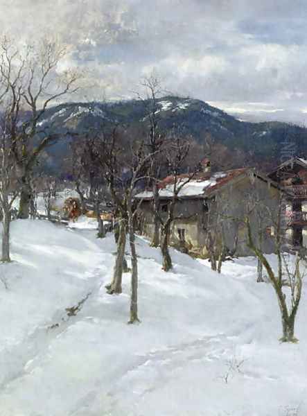 Winter landscape near Kutterling, 1899 Oil Painting by Johann Sperl