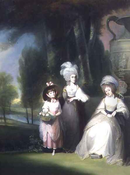 A Group Portrait of the Lindsey Family in a Classical Landscape Oil Painting by Maria Spilsbury