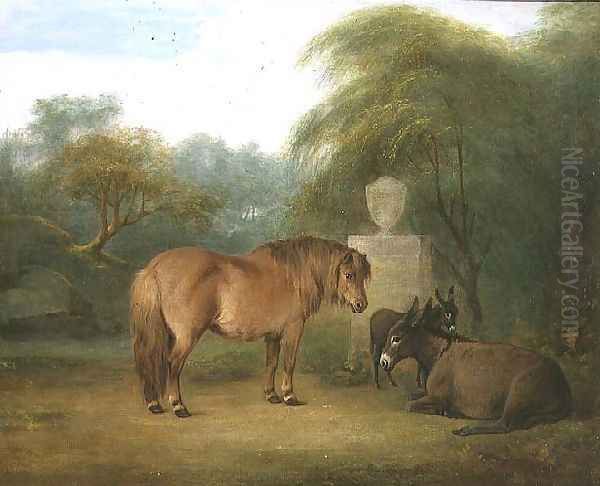 Pony and Donkeys in a Glade Oil Painting by Maria Spilsbury