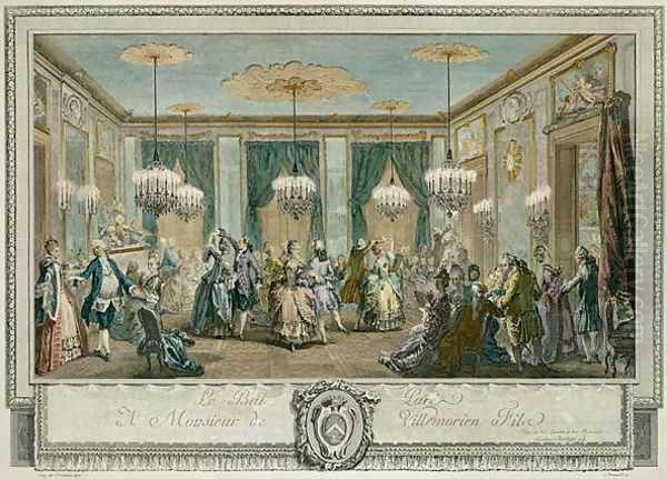 The Evening Dress Ball at the House of Monsieur Villemorien Fila, engraved by L. Provost Oil Painting by Augustin de Saint-Aubin