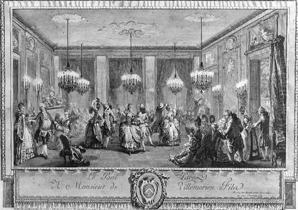 The Evening Dress Ball at the House of Monsieur de Villemorien Fila, engraved by L. Provost Oil Painting by Augustin de Saint-Aubin