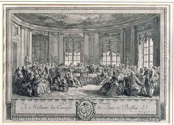 The Concert at the house of the Countess of Saint Brisson, engraved by L. Provost Oil Painting by Augustin de Saint-Aubin