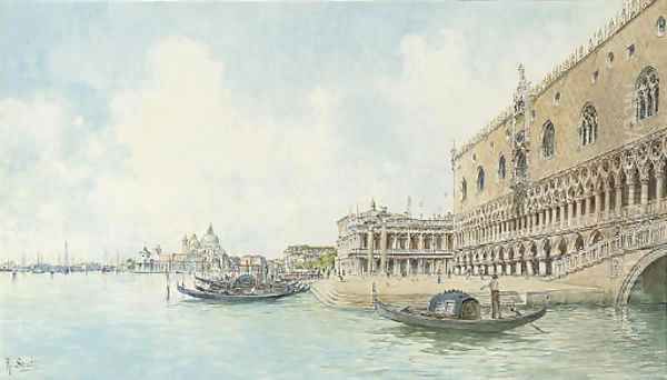 A goldolier before the Molo, Venice Oil Painting by Rafael Senet y Perez