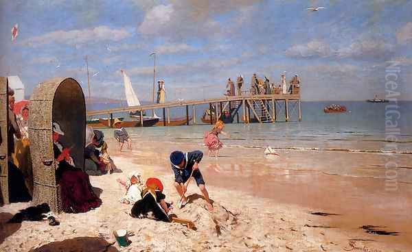 A Sunny Day At The Beach Oil Painting by Wilhelm Simmler