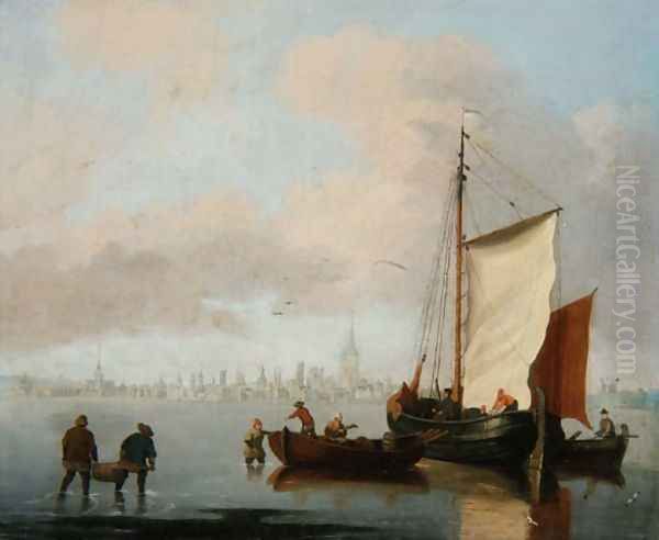 Dutch Estuary Scene Oil Painting by Francis Swaine