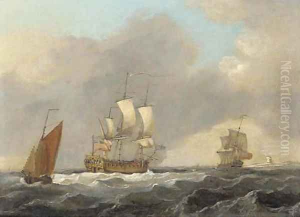 Men-o'war in the Channel Oil Painting by Francis Swaine