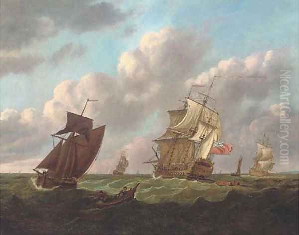 Two flagships passing in the Channel Oil Painting by Francis Swaine