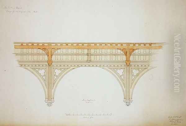 New College Oxford Design for New Hall Roof, 1865 Oil Painting by Sir George Gilbert Scott