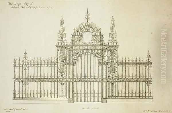 New College Oxford Proposed Gates and Railing for Entrance to Garden, 1874 2 Oil Painting by Sir George Gilbert Scott