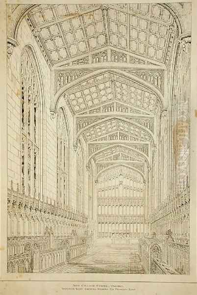 New College Chapel Interior view showing designs for proposed roof, 1875-77 Oil Painting by Sir George Gilbert Scott