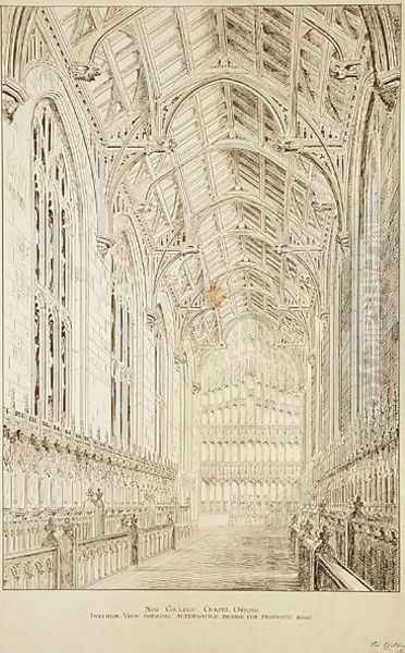 New College Chapel Interior view showing alternative design for proposed roof, 1875-77 Oil Painting by Sir George Gilbert Scott