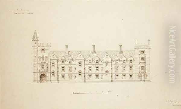 New College Oxford Proposed New Buildings, 1870-79 2 Oil Painting by Sir George Gilbert Scott