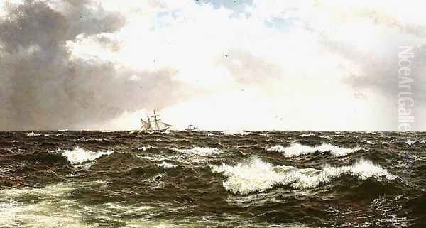 Seascape with Ships in Mid Channel Oil Painting by Walter Shaw