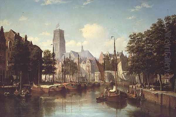 A Dutch Canal Scene, 1867 Oil Painting by Andrew Shearbon