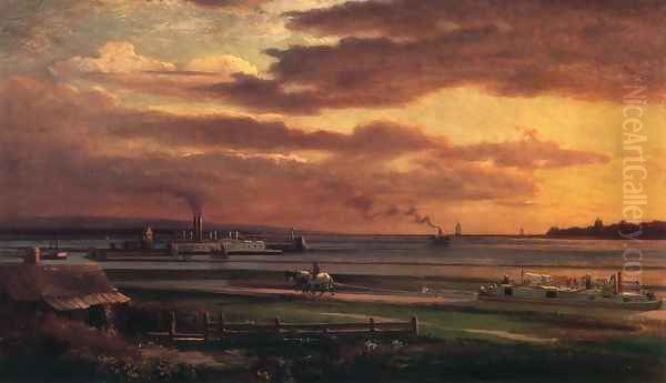 Buffalo Harbor from the Foot of Porter Avenue Oil Painting by Lars Gustav Sellstedt