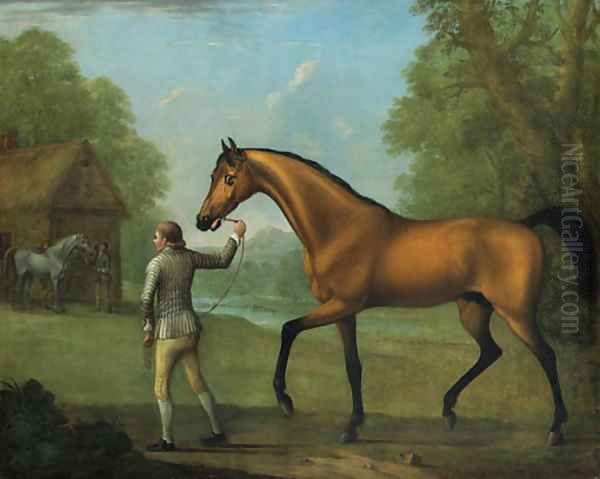 Brilliant, William Croft's dun Stallion, being led towards a mare Oil Painting by William Shaw