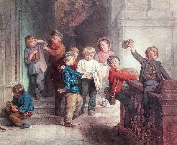 Playing Outside the School Room Oil Painting by Jacob Spoel