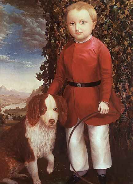 Portrait of a Boy with a Dog Oil Painting by Joseph Whiting Stock