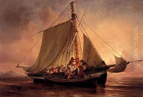 Arab Pirate Attack Oil Painting by Niels Simonsen