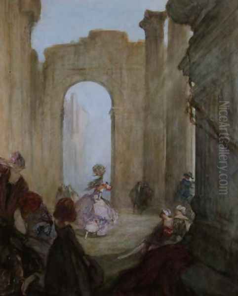 Girls watching a dancer among classical ruins Oil Painting by Claude Shepperson