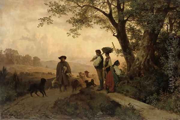 Returning Shepherd Oil Painting by Karl Schlesinger