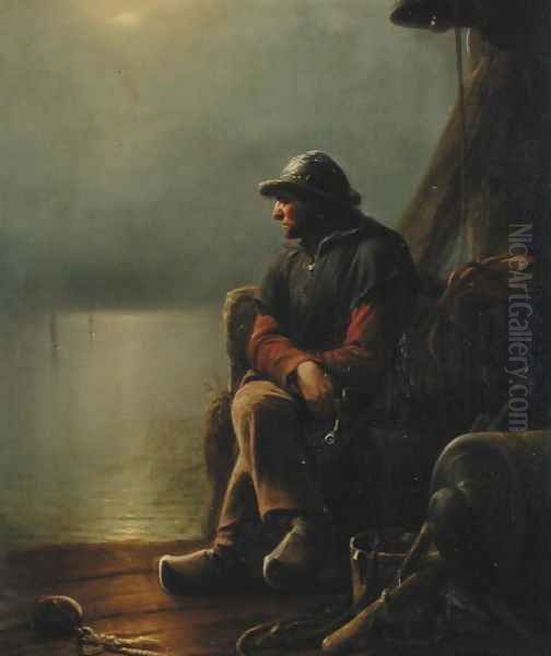 The Pilot Keeps Watch, 1851 Oil Painting by Karl Schlesinger