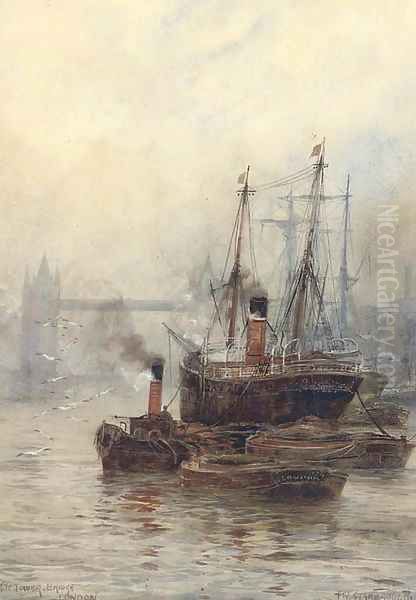 Shipping before Tower Bridge Oil Painting by William Harrison Scarborough