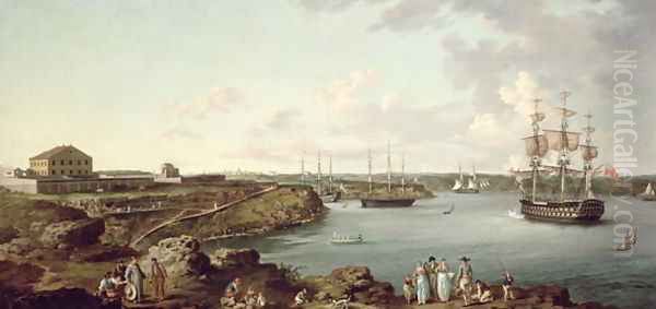 Ships of the Royal Navy at Port Mahon, Minorca Oil Painting by Anton Schantz